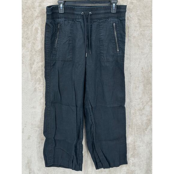 Athleta Pants Womens 8P Black Cabo Linen Wide Leg Pull On Casual Vacation Staple - Picture 1 of 9